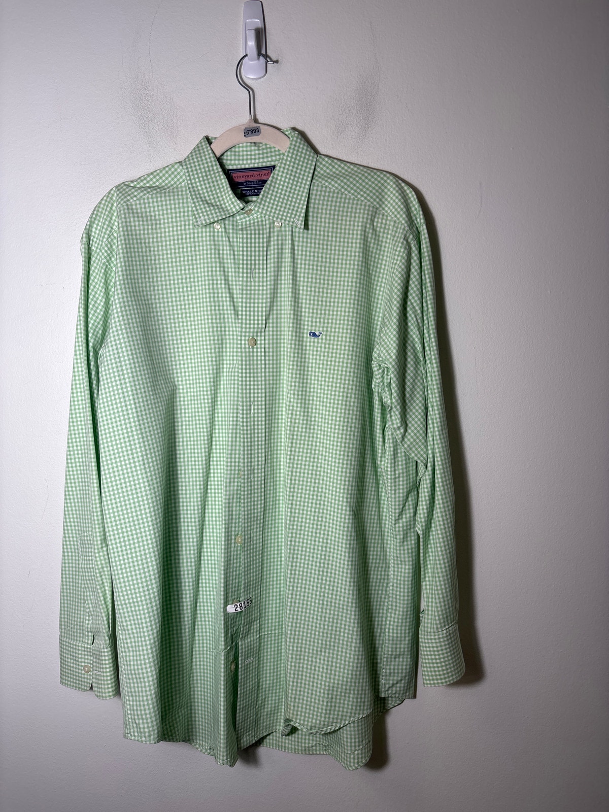 Mens Vineyard Vines Green Gingham Whale Long Sleeve Shirt Sz M